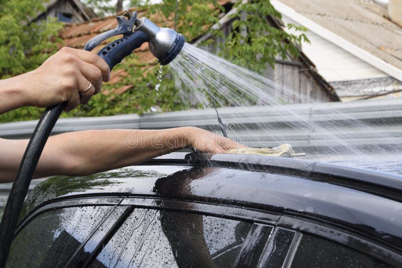 Outdoor Car Wash Using Water Hoses Stock Image Image of clear