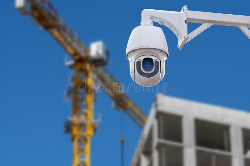 Outdoor Cctv Camera, Secure Construction Site. Stock Photo Image of