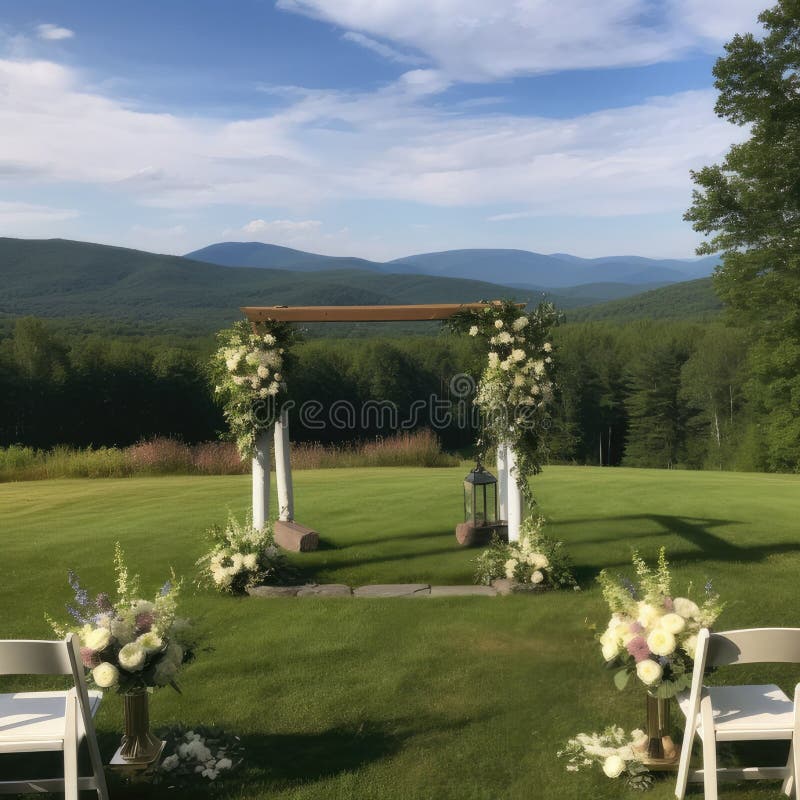Outdoor Ceremony with Wedding Chairs. Generative AI Stock Photo Image