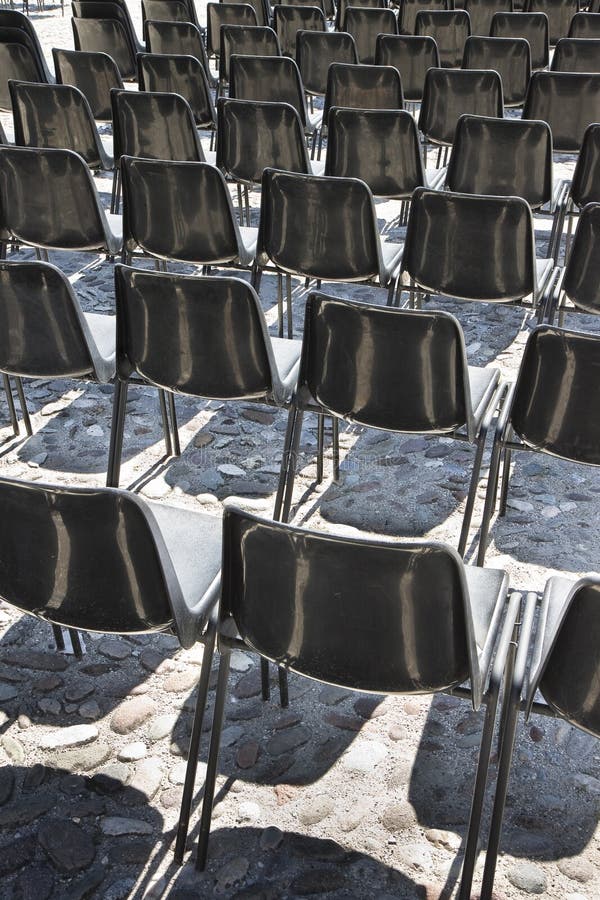 Outdoor Cinema with Plastic Chairs in a Row Image with Copy Space Stock Photo Image of