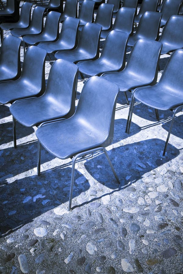 Outdoor Cinema with Plastic Chairs in a Row Toned Image with Copy Space Stock Photo Image of