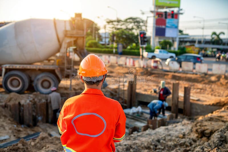 Outdoor Construction Work. Engineers are Supervised Stock Image Image