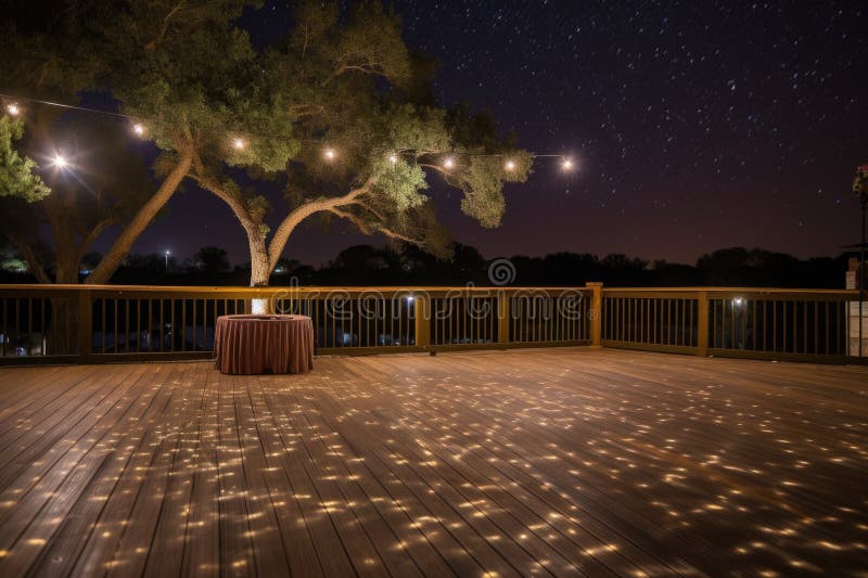 Outdoor Dance Floor with Twinkling Lights and a View of the Night Sky