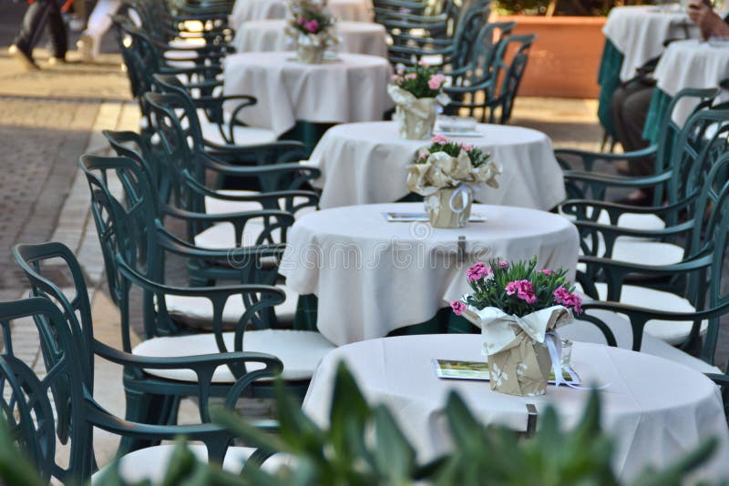 Outdoor Dining Tables in a Restaurant Stock Image Image of restaurant