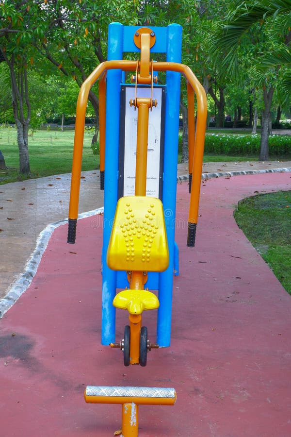 Outdoor Exercise Equipment in the Park. Stock Photo - Image of females ...