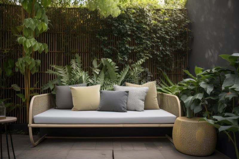 Outdoor Lounge Area, with Plush Cushions and Throw Pillows, Surrounded