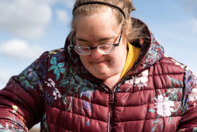 adult woman with down syndrome Stock Photo