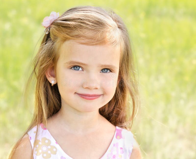 Outdoor Portrait of Adorable Smiling Little Girl Stock Photo - Image of ...