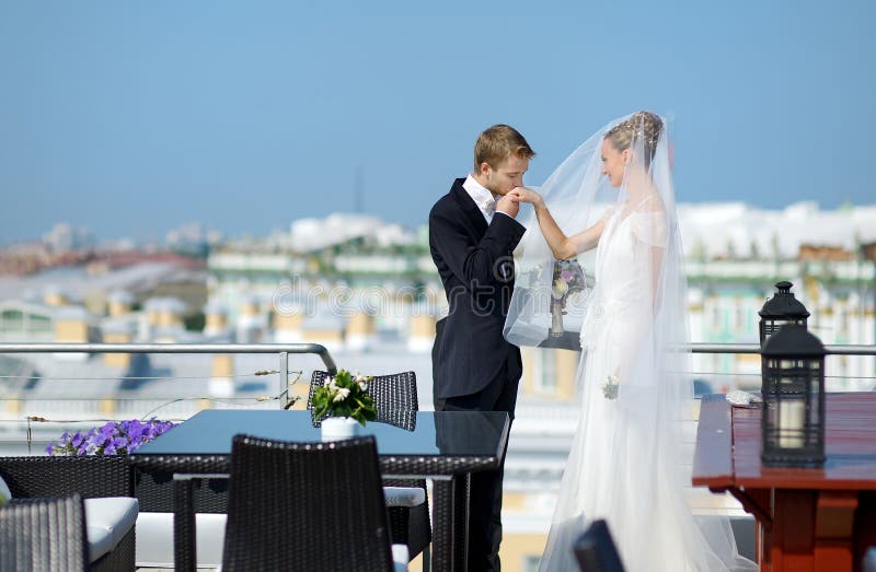 Outdoor portrait of bride and groom