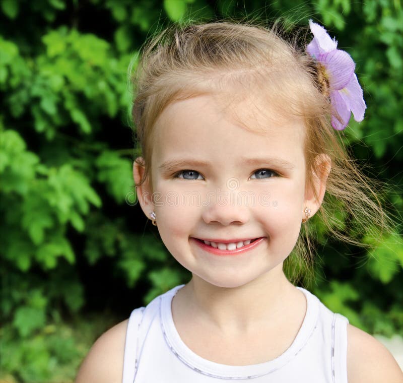 Outdoor Portrait of Cute Smiling Little Girl Stock Image - Image of ...