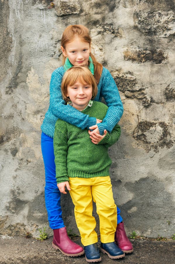 Outdoor Portrait of Two Little Kids Stock Image - Image of kids, cute ...