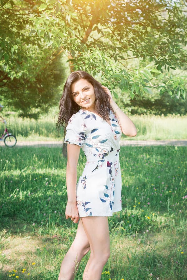 Outdoor Portrait Young Curly Hair Woman Arms Crossed Smiling Stock ...