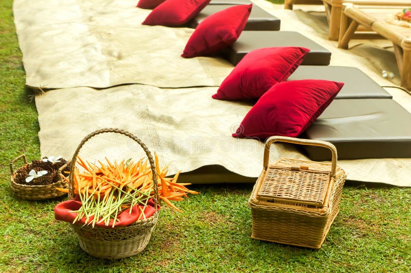 Outdoor restaurant breakfast setup in the garden