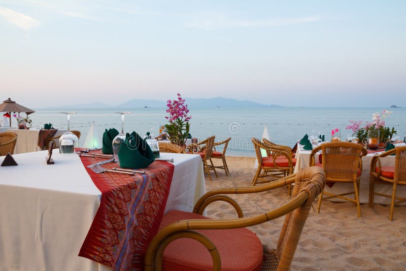 Outdoor restaurant tables stock photos