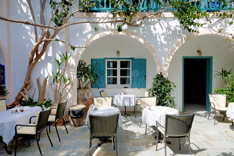 The Outdoor Restaurant In Traditional Greek Style Stock Image - Image