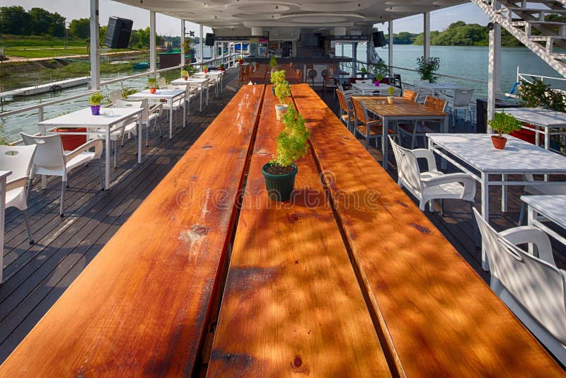 Outdoor River Restaurant on Boat . Beautiful Patio Stock Image Image