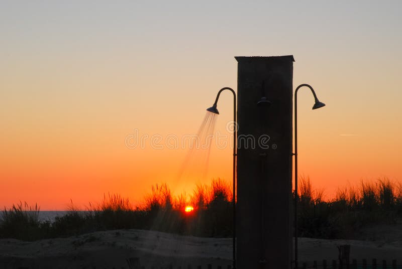 Outdoor Shower at the Beach during Sunset Stock Photo Image of gold
