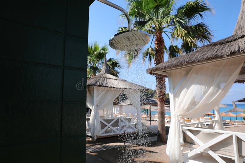 Outdoor Shower with Running Water on Beach at Resort Stock Image Image of palm, beach 223662345