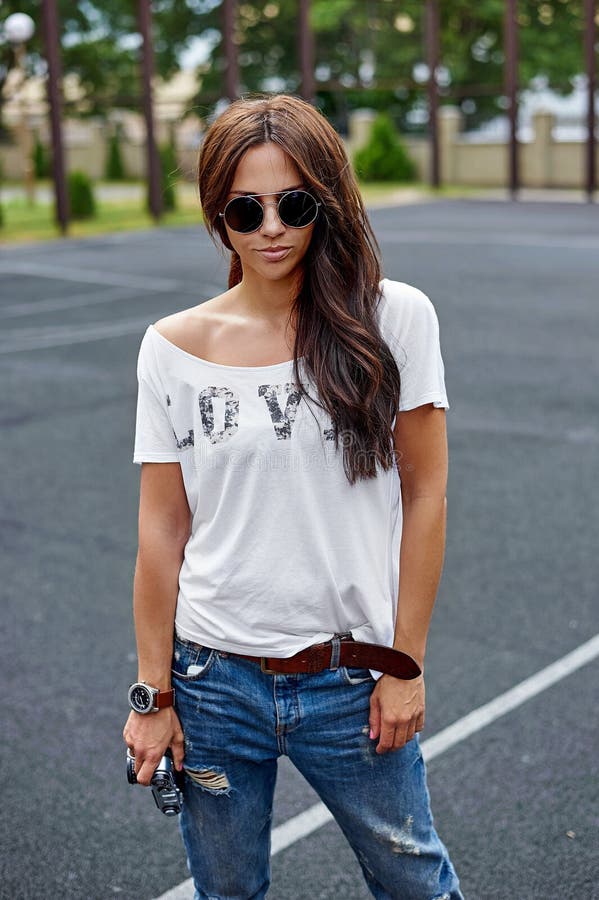 Outdoor Street Fashion Portrait of Stylish Beautiful Woman Posing in ...