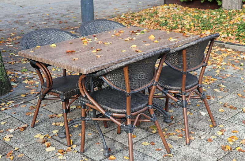 Outdoor Tables of the Restaurant in Autumn Time Stock Image Image of
