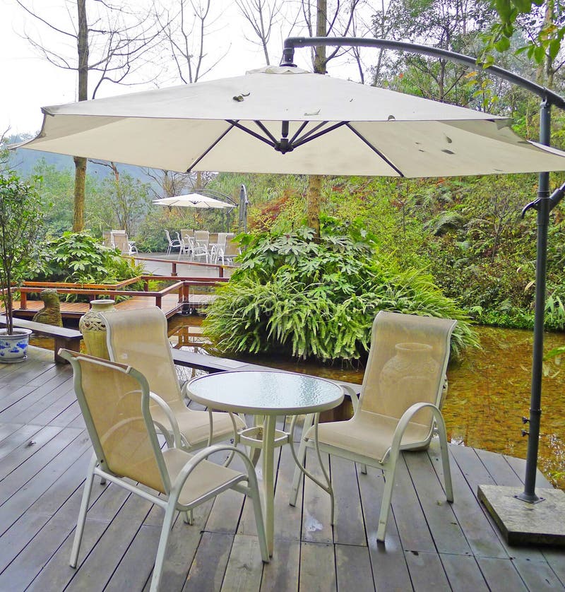 Peaceful outdoor tea house in the gargen.