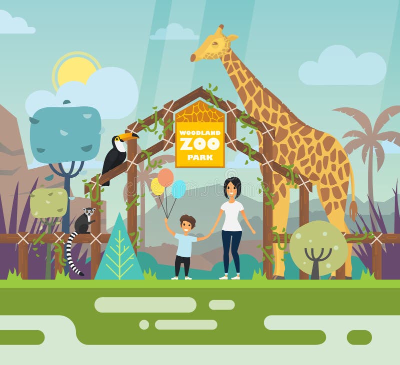 Outdoor view on zoo entrance with animals royalty free illustration Outdoor view on zoo entrance with animals royalty free illustration
