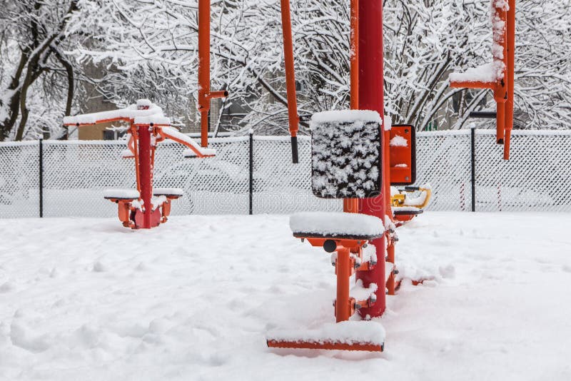 Outdoor Workout Gym with Training Gear in Winter Stock Image Image of