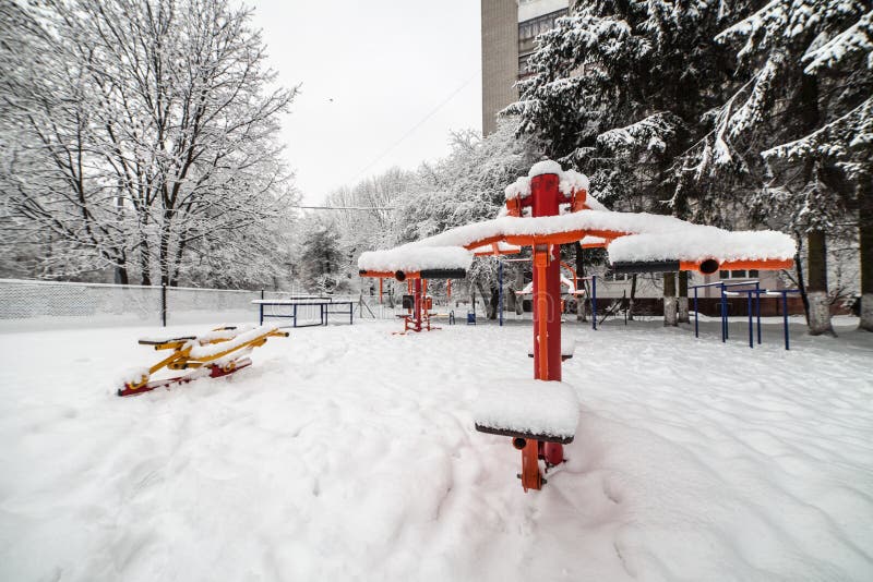 Outdoor Workout Gym with Training Gear in Winter Stock Photo Image of