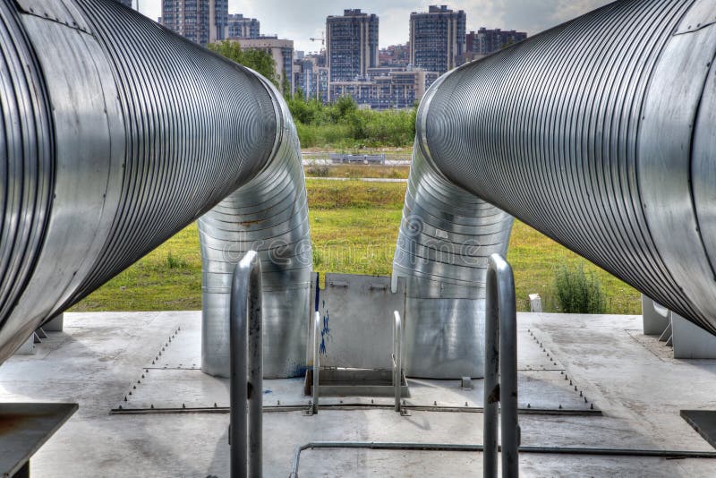 Outdoors metal hot water pipeline, steel pipe