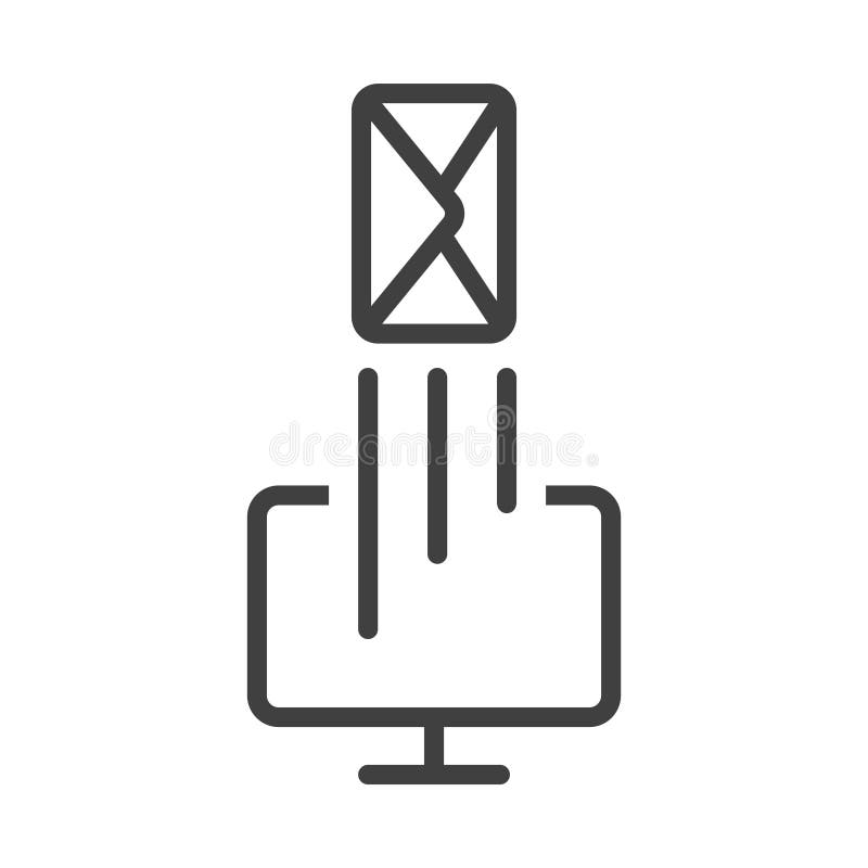 Outgoing email icon from a personal computer. A simple image of a computer monitor and a letter flying out of it stock illustration