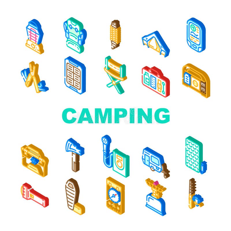 Outil De Randonnée De Camping Et Icônes De Gadget Set Vecteur Illustration  Stock - Illustration du graphismes, élément: 243572234