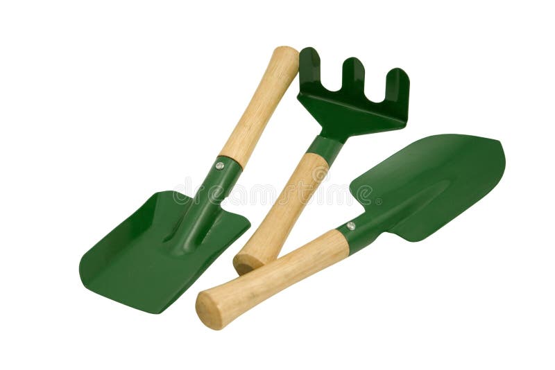 Set of three child's gardening tools on a white background. Set of three child's gardening tools on a white background.