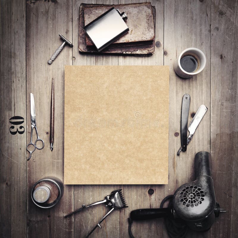 Tools of barber shop and blank kraft poster. Tools of barber shop and blank kraft poster