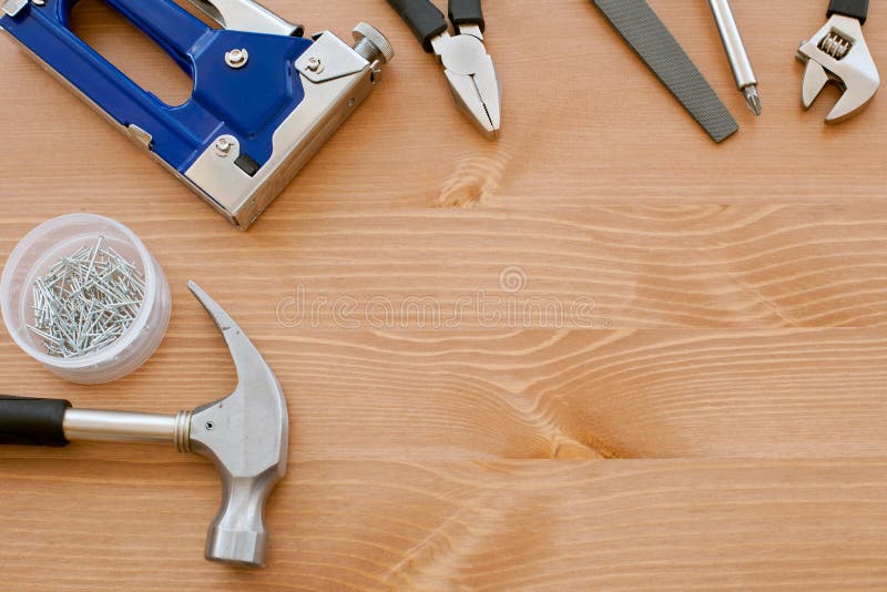 Tools on the wood board. Tools on the wood board