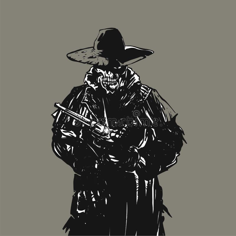 Outlaw skull cowboy illustration.