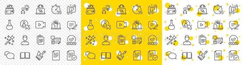 Outline Account, Internet and Video camera line icons. For web app. Vector stock illustration