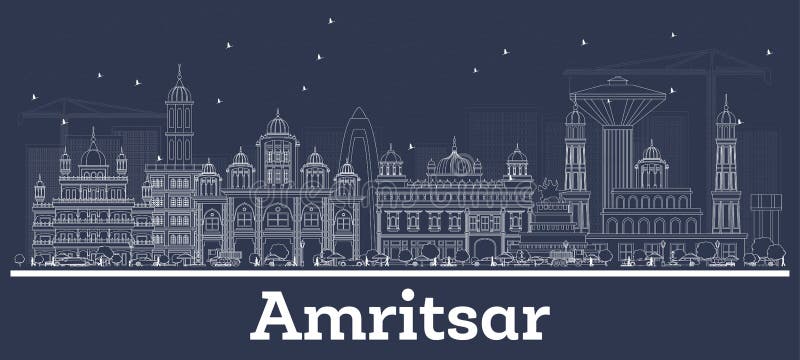 Outline Amritsar India City Skyline with White Buildings. Vector Illustration. Business Travel and Concept with Historic Architecture. Amritsar Cityscape with Landmarks