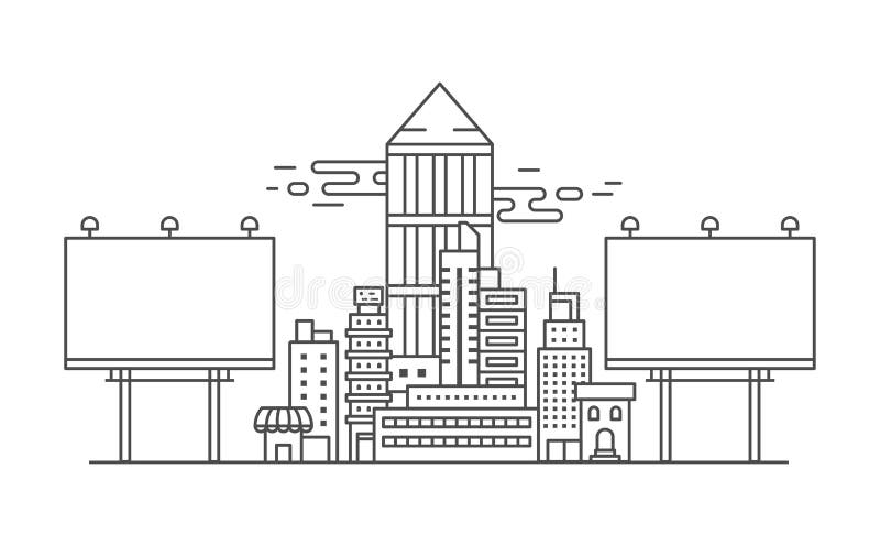 Outline building with blank billboard vector illustration