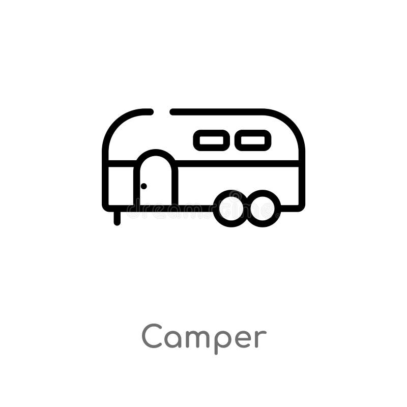 Outline Camper Van Vector Icon. Isolated Black Simple Line Element ...