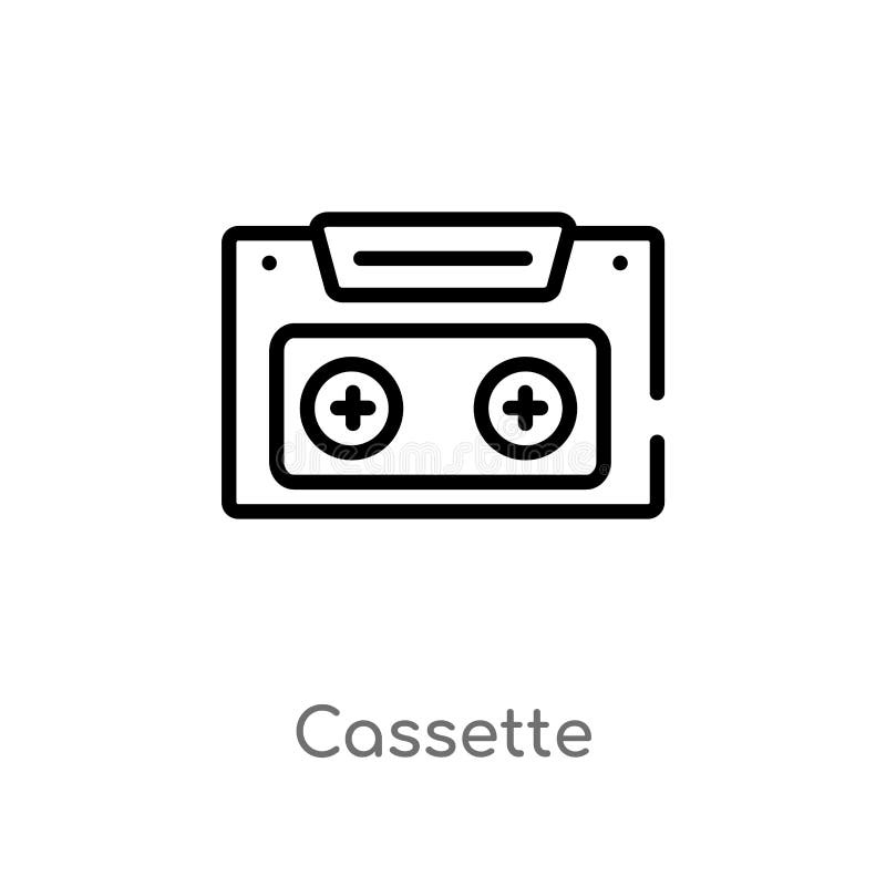 Outline Cassette Vector Icon. Isolated Black Simple Line Element