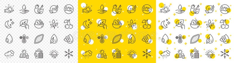 Outline Cherry, Leaf dew and Plants watering line icons. For web app. Vector royalty free stock photography