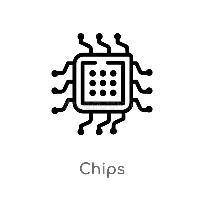 Outline Chips Collection on White Background. Vector Different Chips