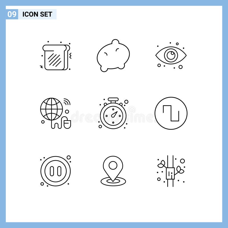 Modern Set of 9 Outlines Pictograph of sound, navigation, eyes, compass, wifi stock illustration