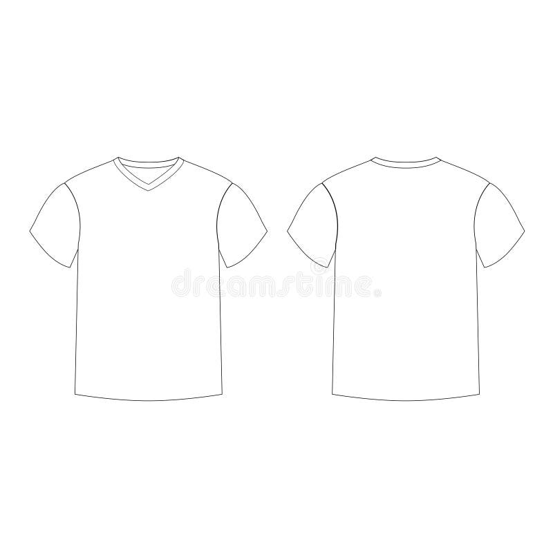 Red Men`s T-shirt Template V-neck Front and Back Side Views. Stock ...