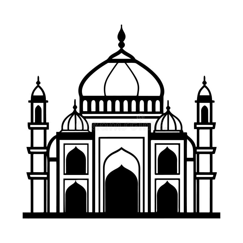 Outline Drawing of an Iconic Taj Mahal Monument Building Stock Vector