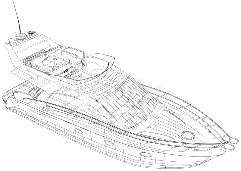 Outline Drawing Luxury Yacht. Vector Rendering of 3d. the Layers of