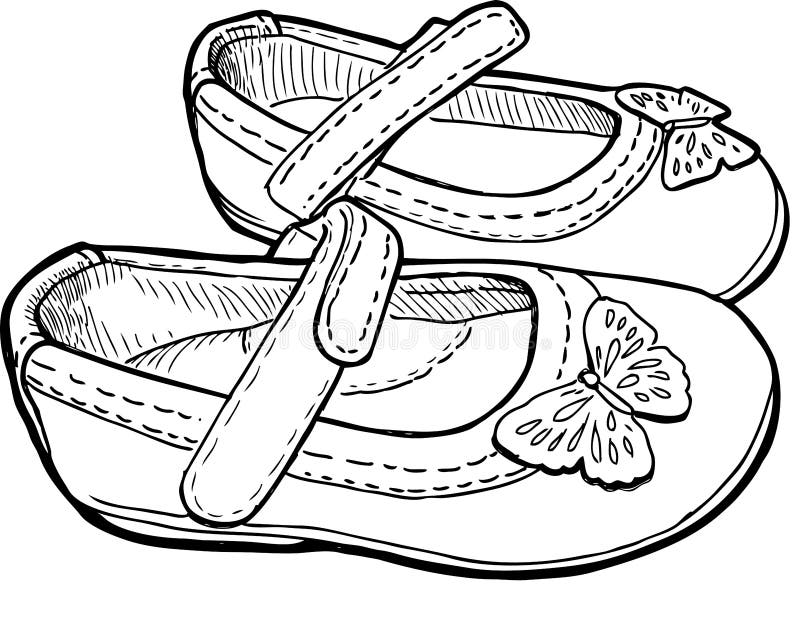 Outline Drawing of Top View Shoes for Little Girl Stock Vector
