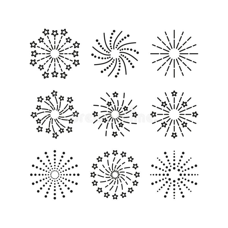 Outline firework icon. Line sparkle explosion. Birthday party elements isolated on white background stock illustration