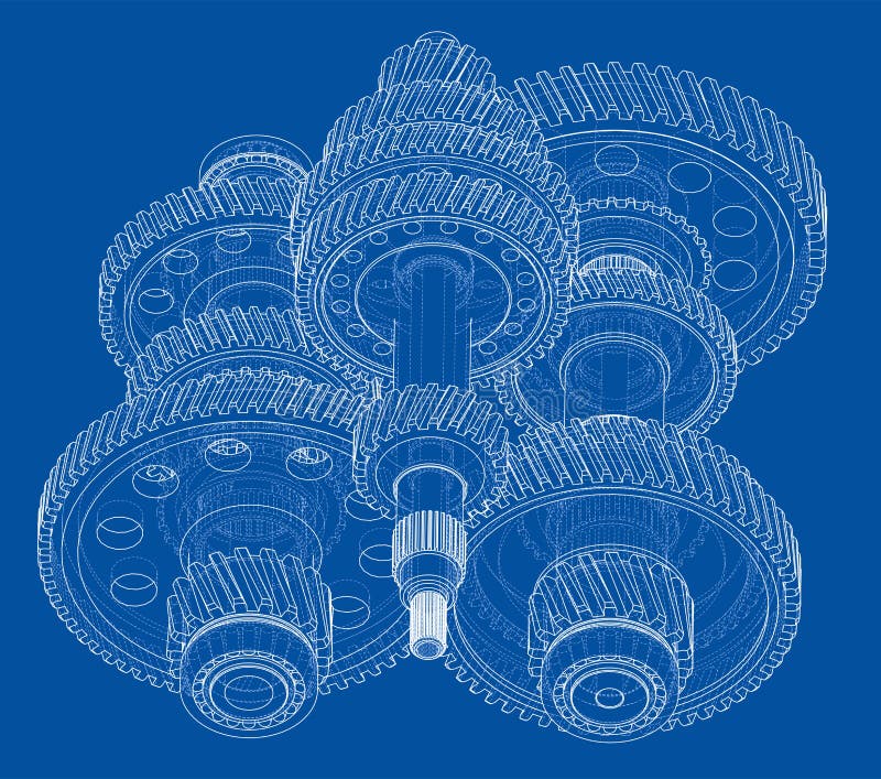 Outline gearbox concept. 3D illustration vector illustration