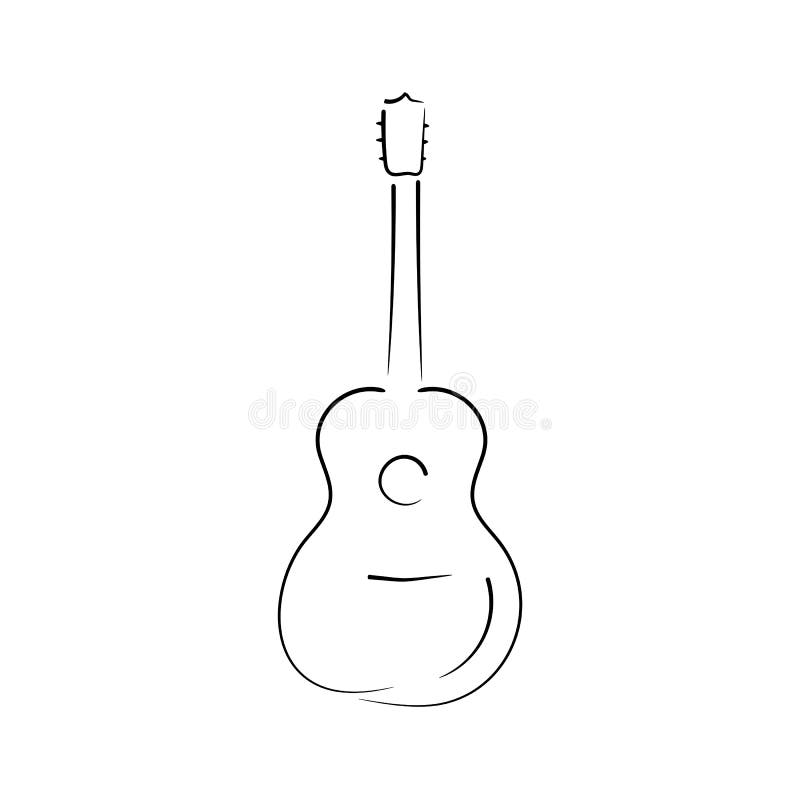 Outline Hand Drawing of Classical Guitar in Doodle Style Stock Vector